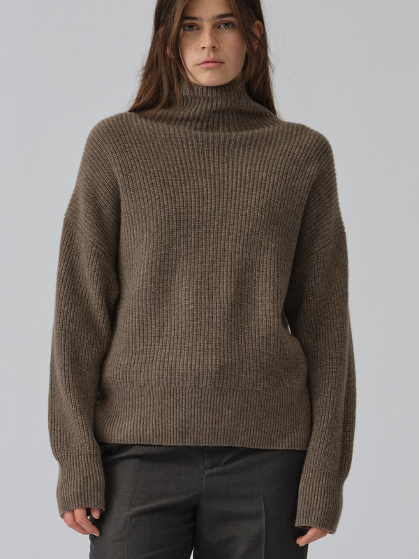 people's republic of cashmere Premium Ribbed Turtleneck - Truffle
