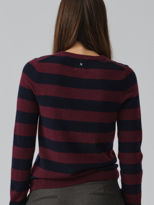 People's Republic Of Cashmere Women's Fitted 90's V-Neck - Navy Blue / Bordeaux