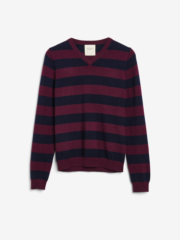 People's Republic Of Cashmere Women's Fitted 90's V-Neck - Navy Blue / Bordeaux