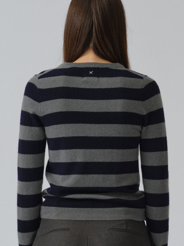 People's Republic Of Cashmere Women's Fitted 90's V-Neck - Navy Blue / Solid Grey