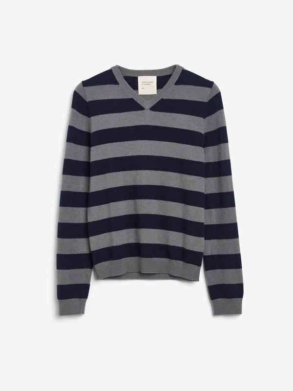 People's Republic Of Cashmere Women's Fitted 90's V-Neck - Navy Blue / Solid Grey