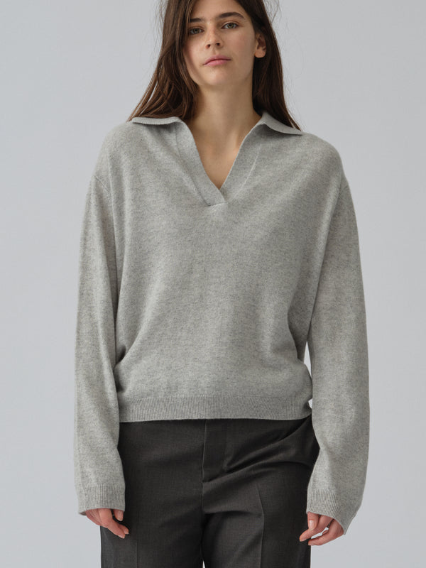 People's Republic Of Cashmere Women's Oversized Collar V-Neck - Ash Grey
