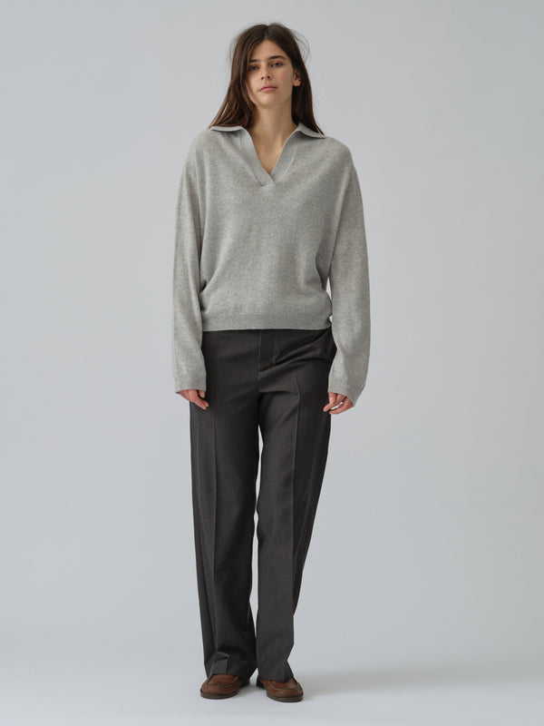 people's republic of cashmere Women's Oversized Collar V-Neck - Ash Grey