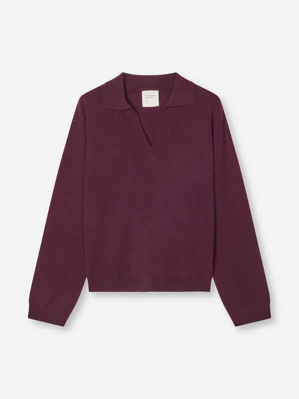 People's Republic Of Cashmere Women's Oversized Collar V-Neck - Bordeaux