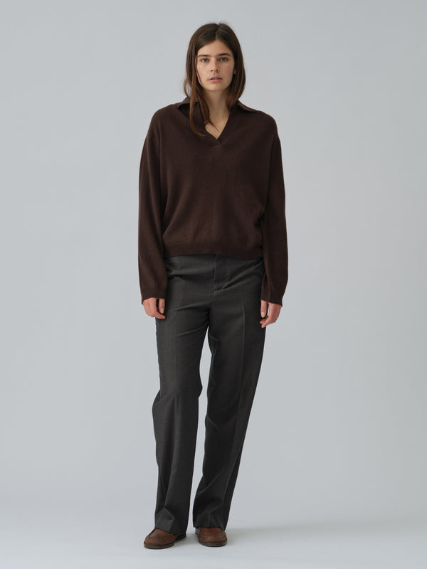 People's Republic Of Cashmere Women's Oversized Collar V-Neck - Dark Brown