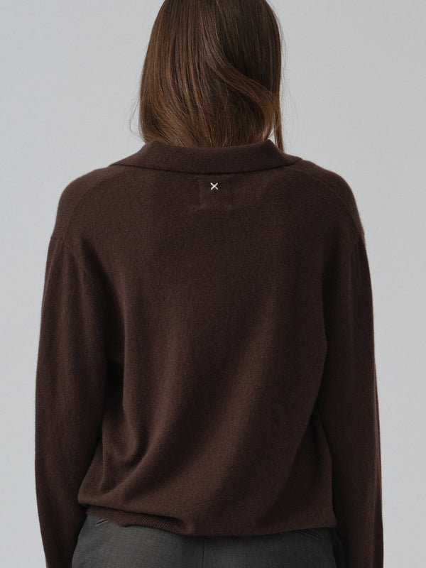 People's Republic Of Cashmere Women's Oversized Collar V-Neck - Dark Brown