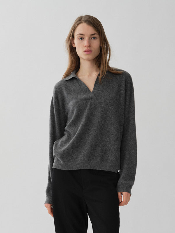 people's republic of cashmere Women's Oversized Collar V-Neck - Heather Grey