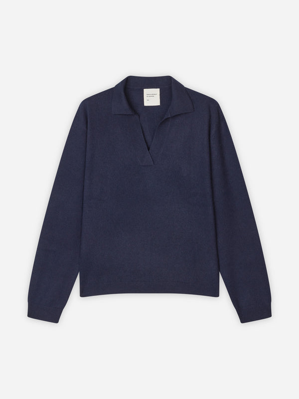 People's Republic Of Cashmere Women's Oversized Collar V-Neck - Navy Blue