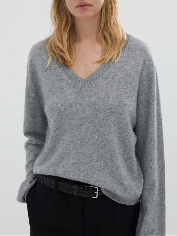 people's republic of cashmere Women's Oversized V-Neck - Heather Grey Light