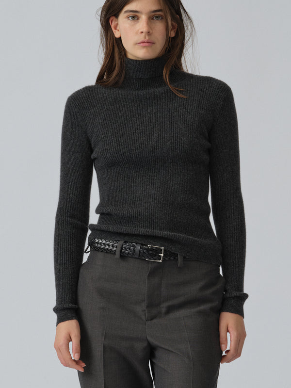 people's republic of cashmere Women's Ribbed Turtleneck - Dark Grey