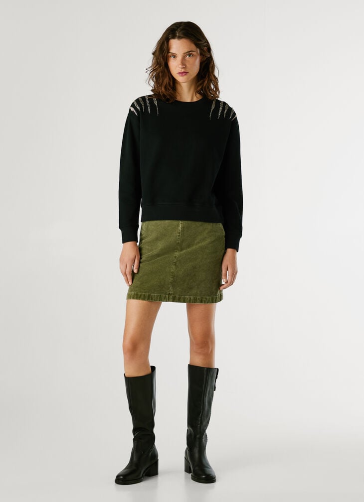 Pepe Jeans Crew Neck Sweatshirt With Crystal Stud Details