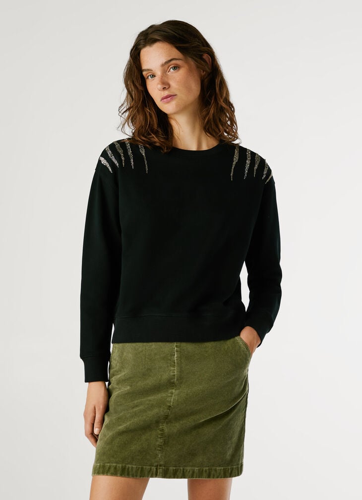 Pepe Jeans Crew Neck Sweatshirt With Crystal Stud Details