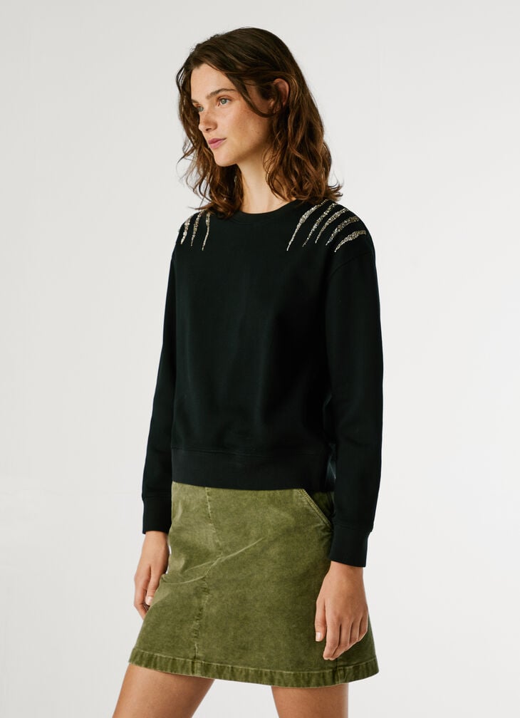 Pepe Jeans Crew Neck Sweatshirt With Crystal Stud Details