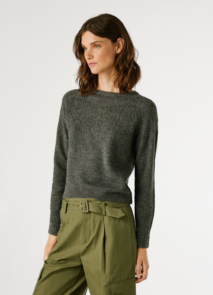 Pepe Jeans Crew Neck Pointelle Knit Jumper