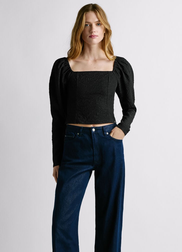 Pepe Jeans Cropped Fit Jacquard Top