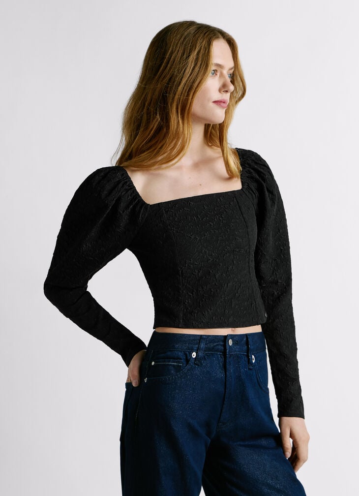 Pepe Jeans Cropped Fit Jacquard Top