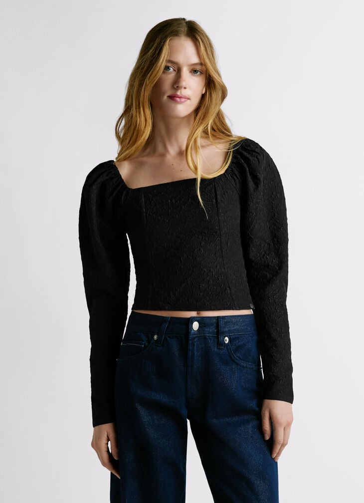 Pepe Jeans Cropped Fit Jacquard Top