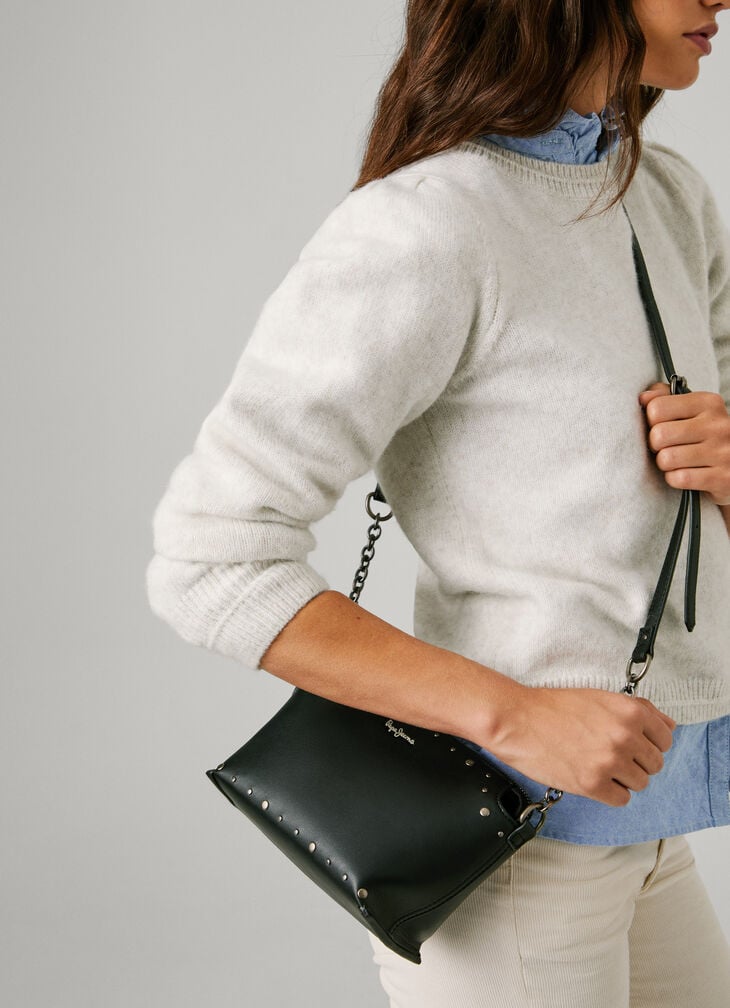 Pepe Jeans Faux Leather Shoulder Bag With Studs