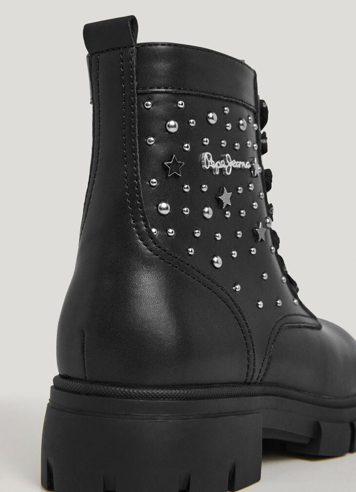 Pepe Jeans Leather Effect Boots With Studs