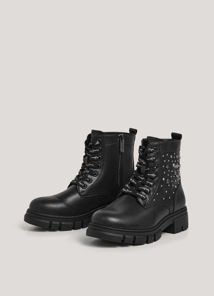 Pepe Jeans Leather Effect Boots With Studs