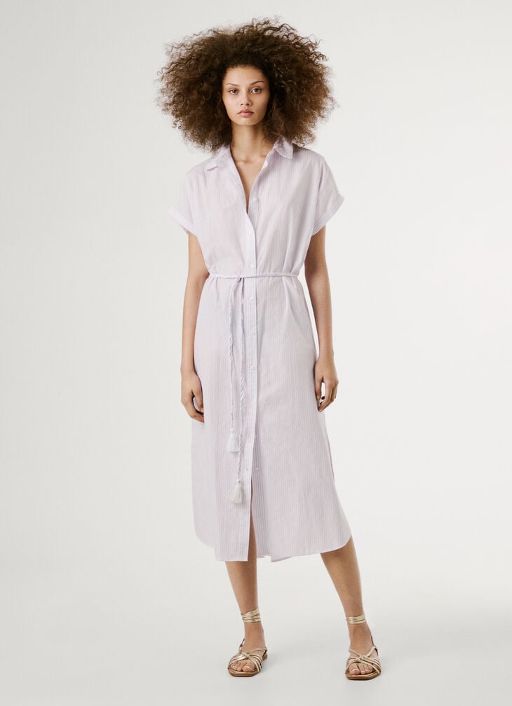 Pepe Jeans Poplin Shirt Collar Midi Dress
