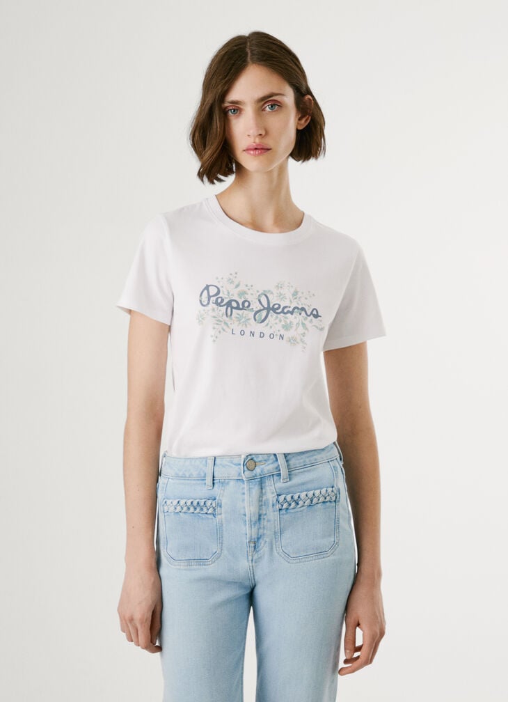 Pepe Jeans Printed Floral Logo T-shirt