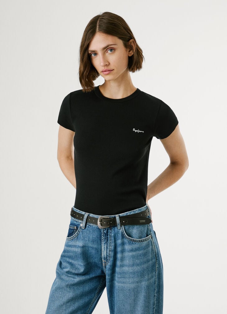 Pepe Jeans Ribbed Embroidered Logo T-shirt