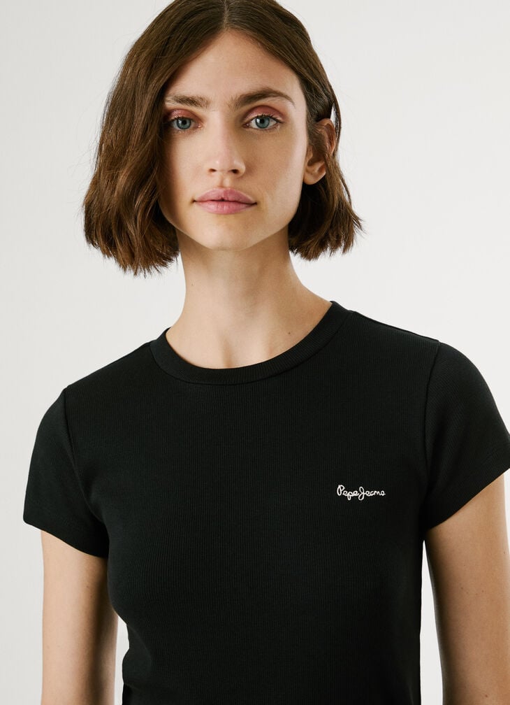 Pepe Jeans Ribbed Embroidered Logo T-shirt