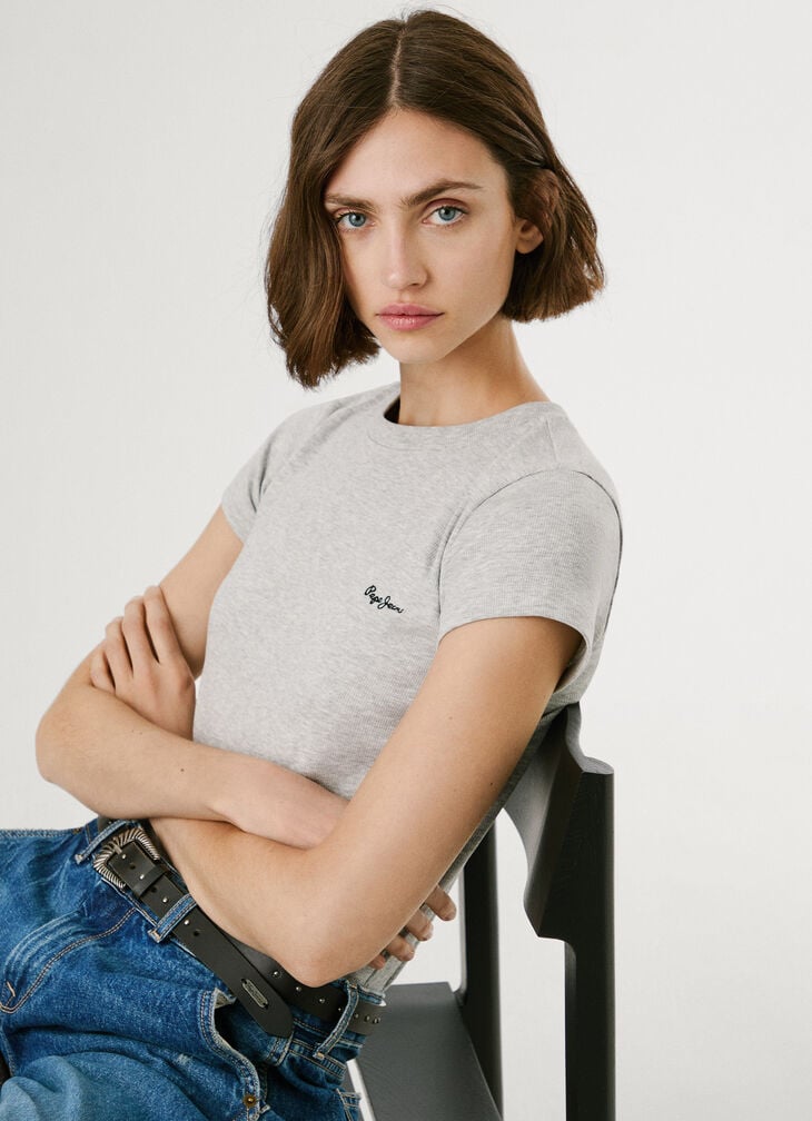 Pepe Jeans ribbed embroidered logo t-shirt