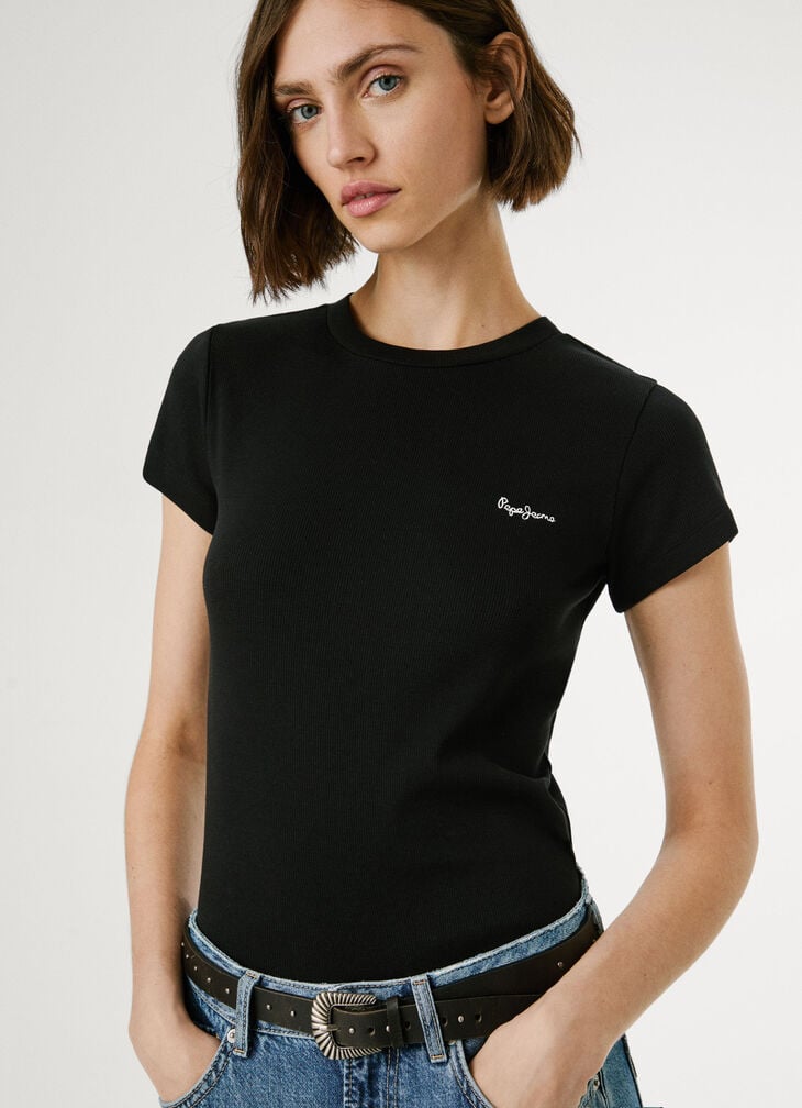 Pepe Jeans ribbed embroidered logo t-shirt