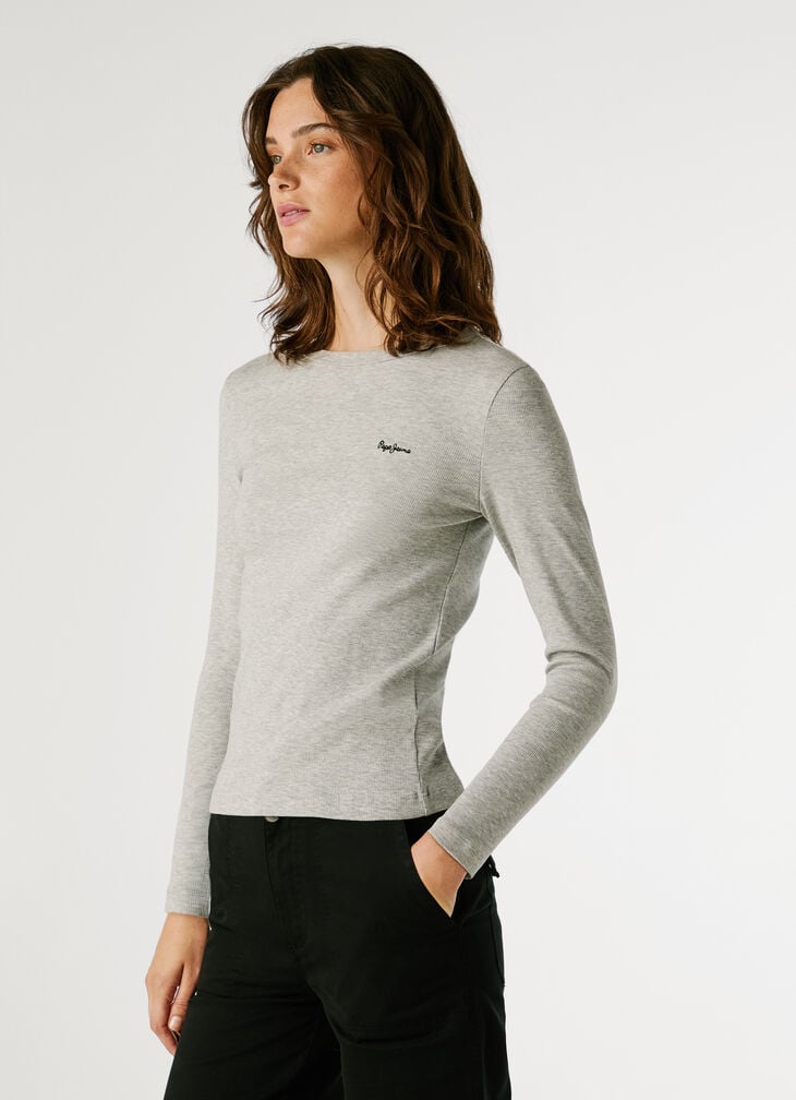Pepe Jeans Ribbed Logo Embroidered T-shirt