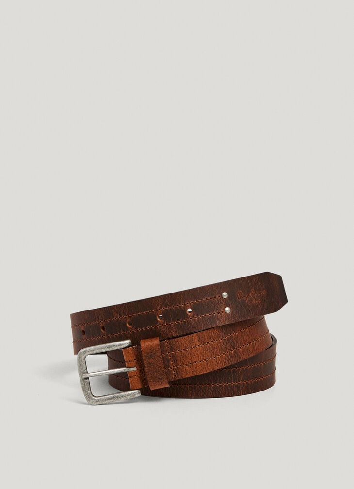 Pepe Jeans square buckle cowhide leather belt