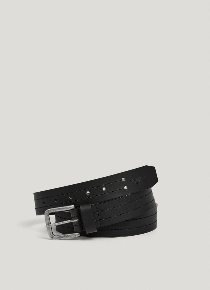 Pepe Jeans square buckle cowhide leather belt