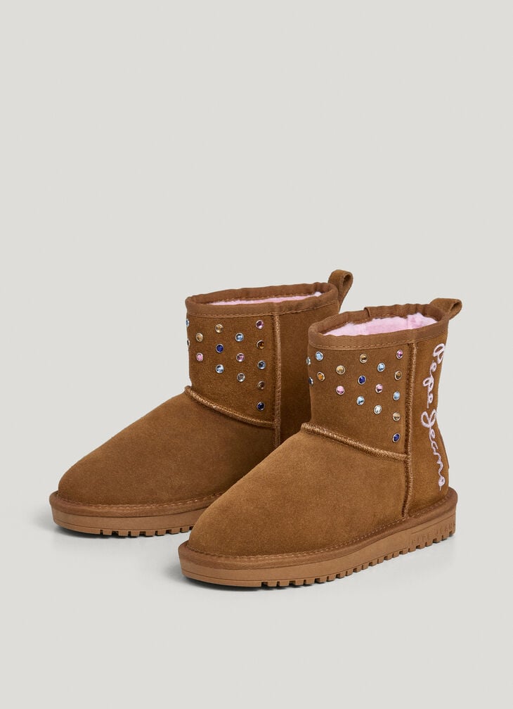 Pepe Jeans Suede Ankle Boots With Printed Logo