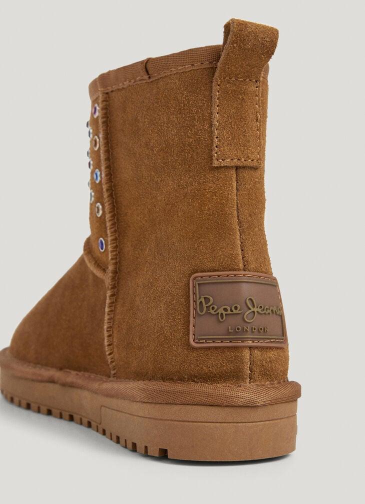 Pepe Jeans Suede Ankle Boots With Printed Logo