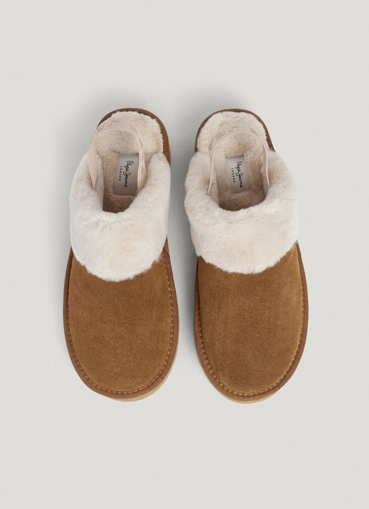 Pepe Jeans Suede Clogs With Borg Detail