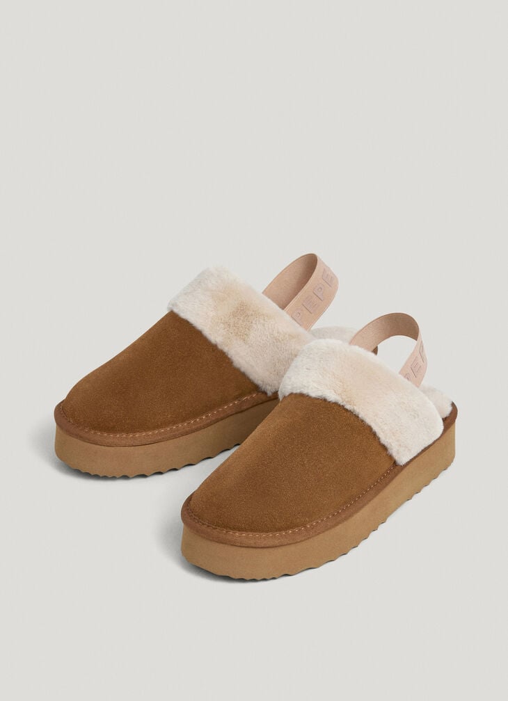 Pepe Jeans Suede Clogs With Borg Detail