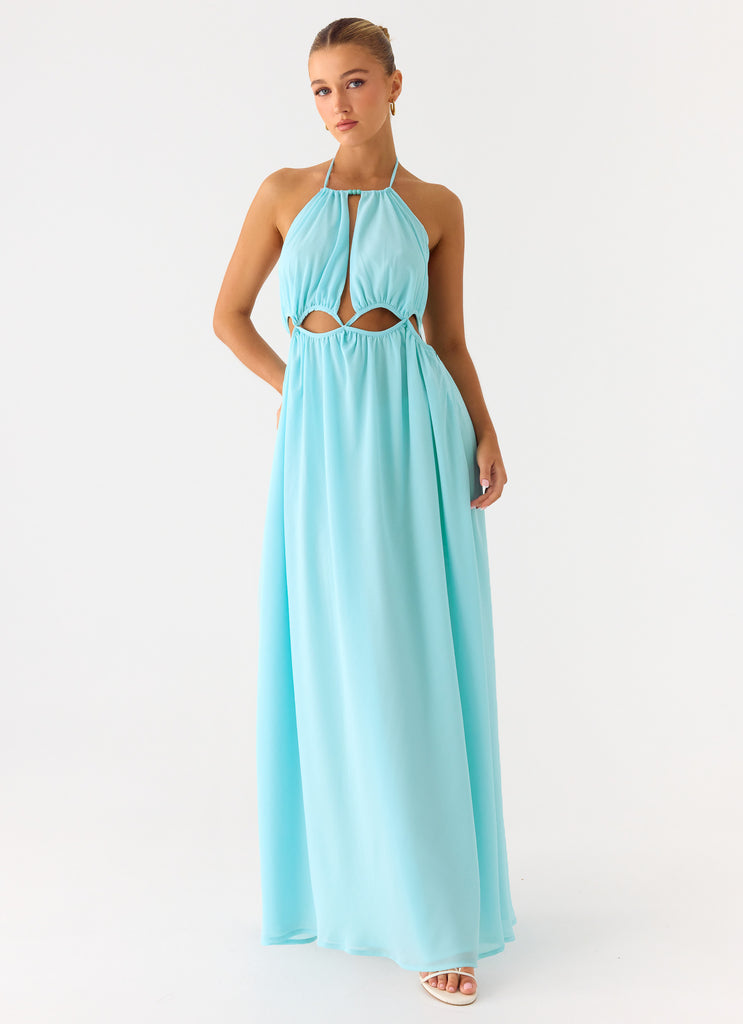 Peppermayo Peppermayo - Ardenzelle Chiffon Halter Neck Maxi Dress - Turquoise