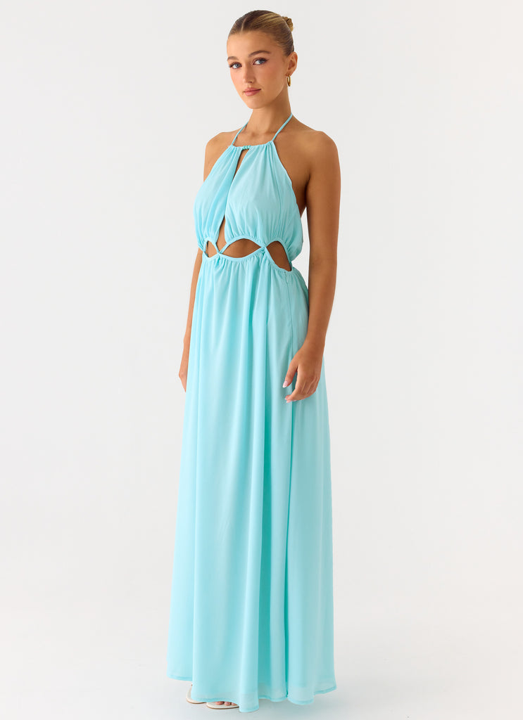 Peppermayo Peppermayo - Ardenzelle Chiffon Halter Neck Maxi Dress - Turquoise