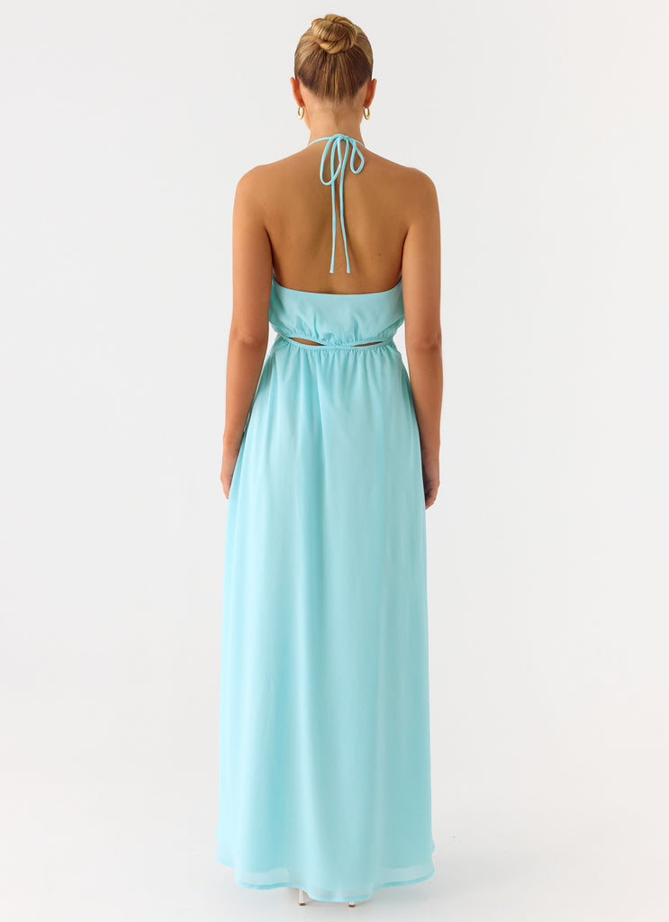 Peppermayo Peppermayo - Ardenzelle Chiffon Halter Neck Maxi Dress - Turquoise