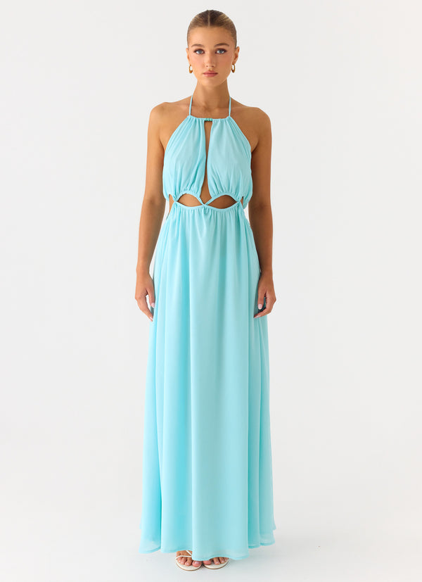 peppermayo Peppermayo - Ardenzelle Chiffon Halter Neck Maxi Dress - Turquoise