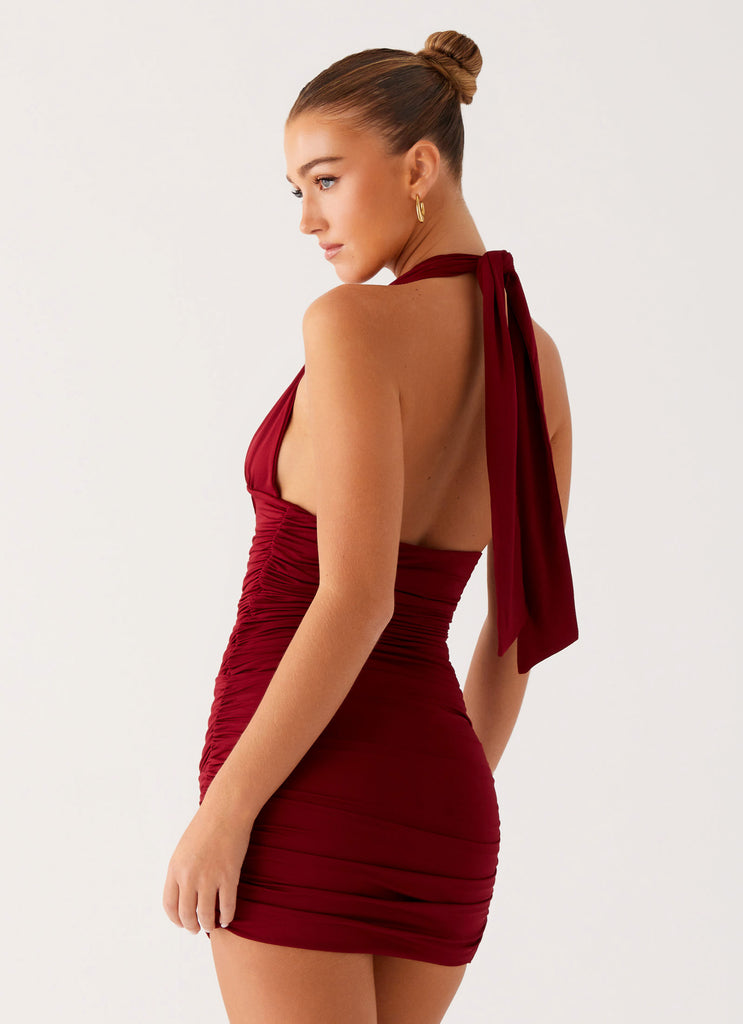 Peppermayo Peppermayo Exclusive - Abelia Halter Mini Dress - Maroon