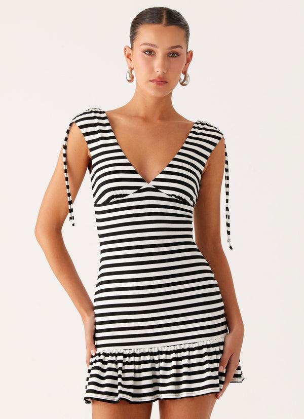 peppermayo Peppermayo Exclusive - Acacia Mini Dress - Black White Stripe peppermayo Peppermayo Exclusive - Acacia Mini Dress - Black White Stripe