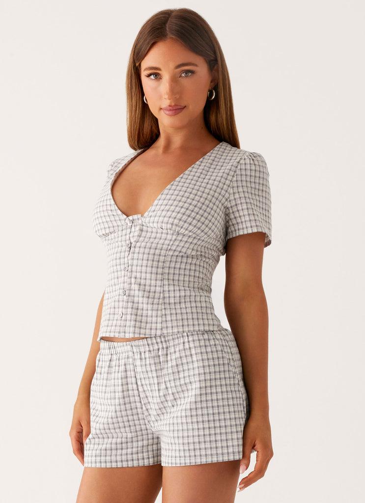 Peppermayo Peppermayo Exclusive - Adalina Button Up Top - Grey Check