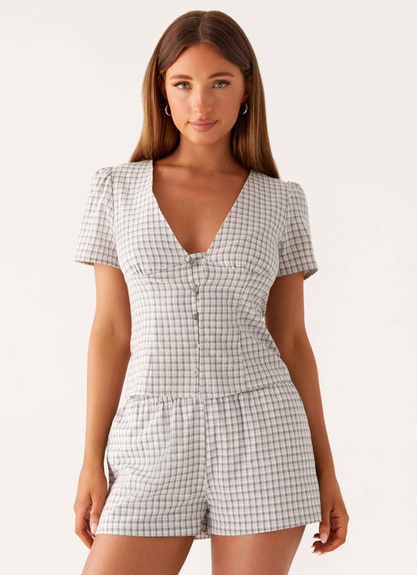 peppermayo Peppermayo Exclusive - Adalina Button Up Top - Grey Check