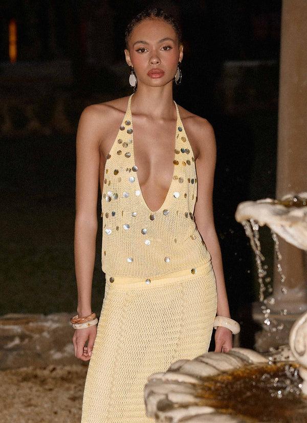 peppermayo Peppermayo Exclusive - Adelaida Beaded Crochet Top - Yellow