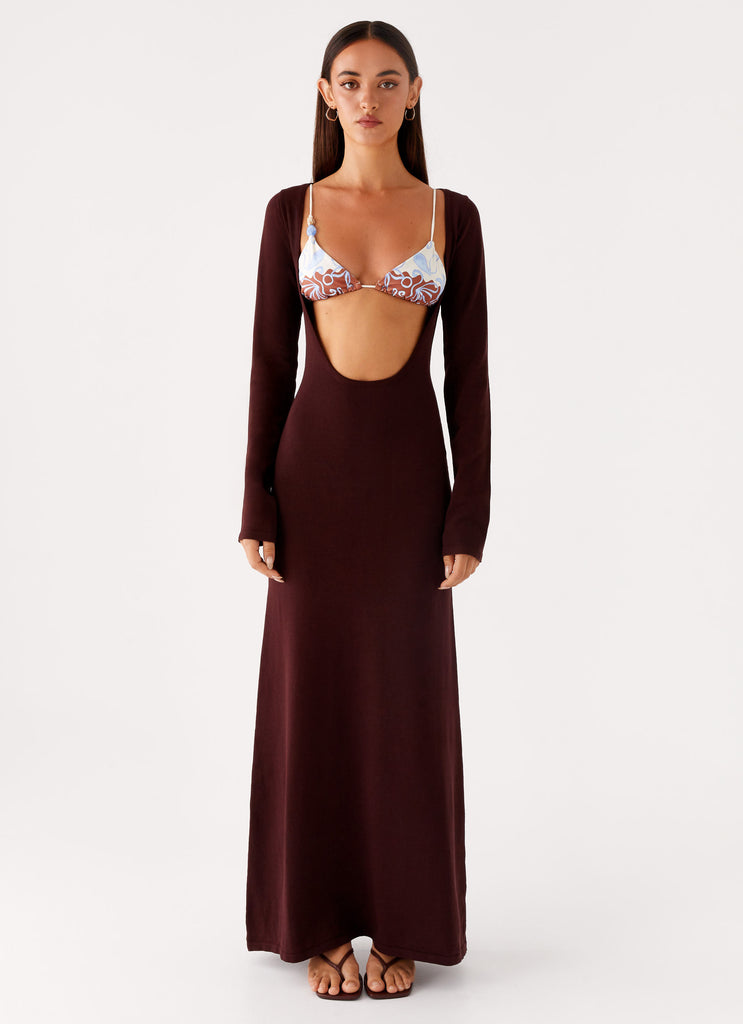 Peppermayo Peppermayo Exclusive - Adora Long Sleeve Knit Maxi Dress - Chocolate