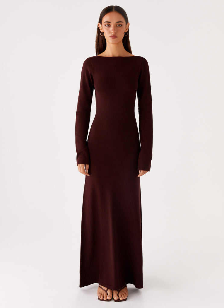 Peppermayo Peppermayo Exclusive - Adora Long Sleeve Knit Maxi Dress - Chocolate