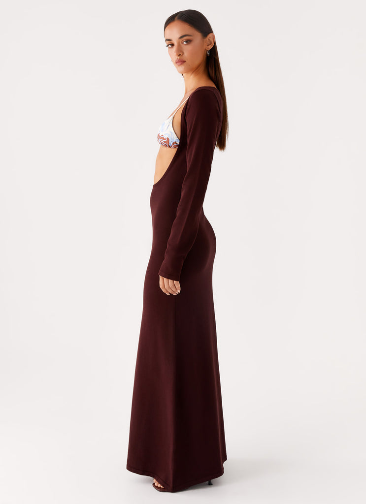 Peppermayo Peppermayo Exclusive - Adora Long Sleeve Knit Maxi Dress - Chocolate