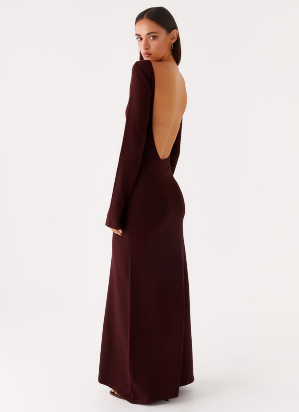 peppermayo Peppermayo Exclusive - Adora Long Sleeve Knit Maxi Dress - Chocolate